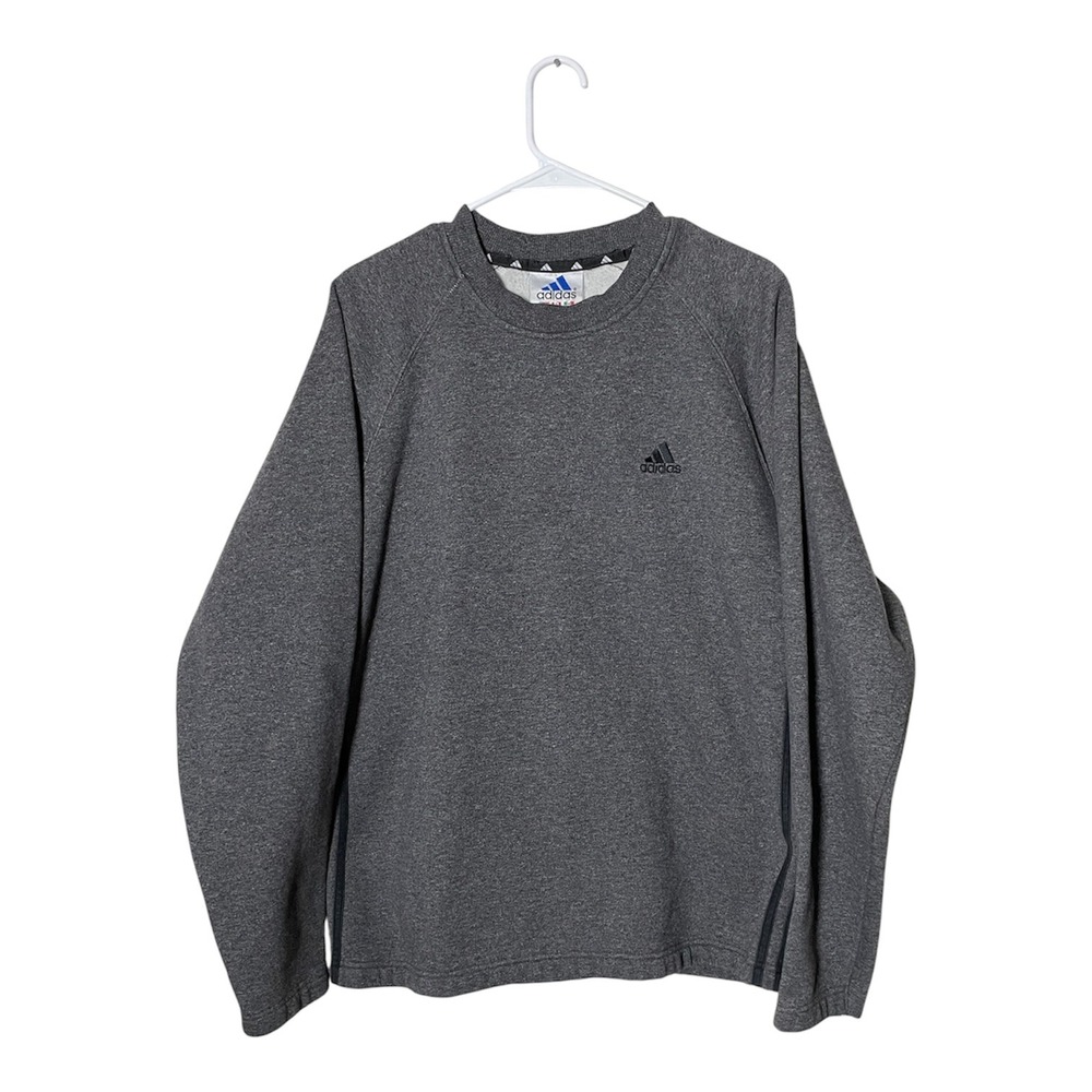 Vintage Adidas Sweatshirt Mens XL Gray Crewneck Raglan Embroidered Logo Fleece